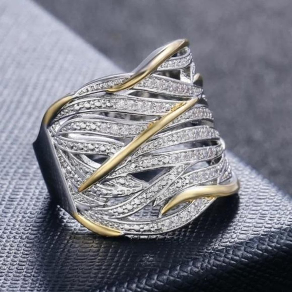 NEW 925 Sterling Silver Two Tone Diamond Ring, beautiful Ring, shiny Ring - Picture 4 of 8